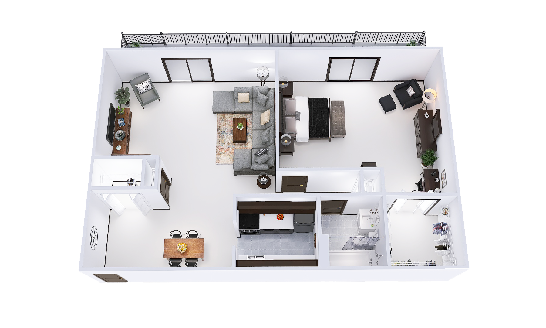 Floor plan for 1 bed, 1 bath, 879 sqft